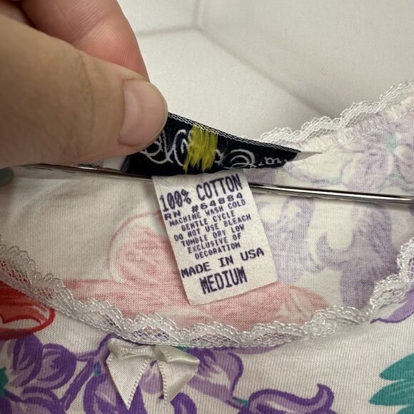 VTG Night Star Purple/Red Flower Short Night Gown Made in America Size Medium - Picture 4 of 7